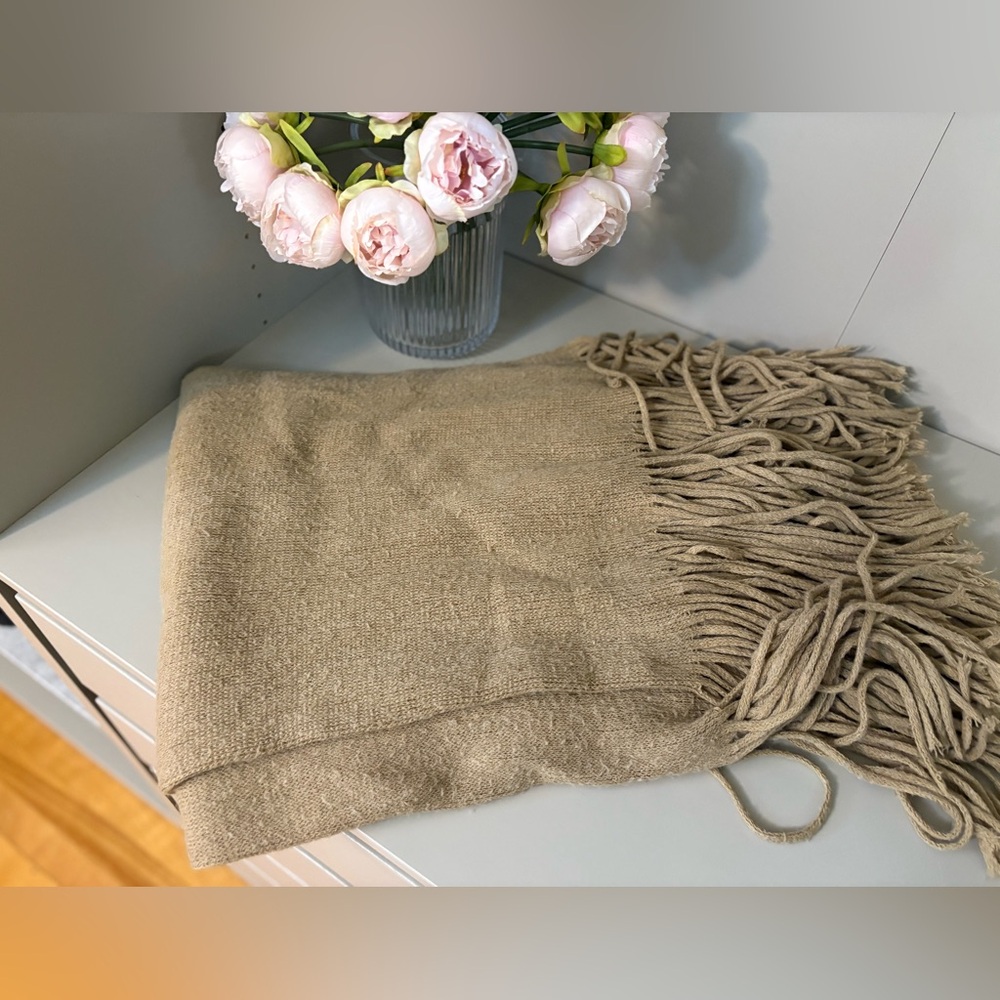 Free People Camel Knit Fringe Scarf
